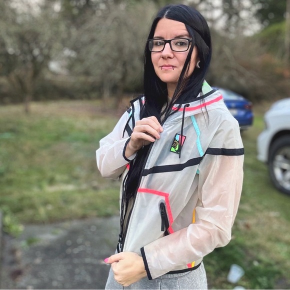 Vintage Rare Nike See Thro Windbreaker Jacket with Neon Stripes & Logo - Picture 11 of 13